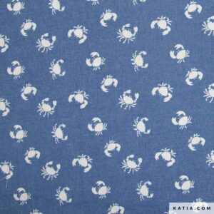 Crab Print on Blue Chambray
