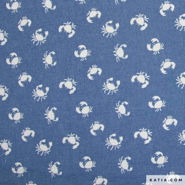 Crab Print on Blue Chambray