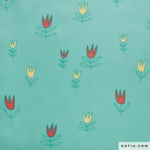 Tulip Print on Aqua Poplin
