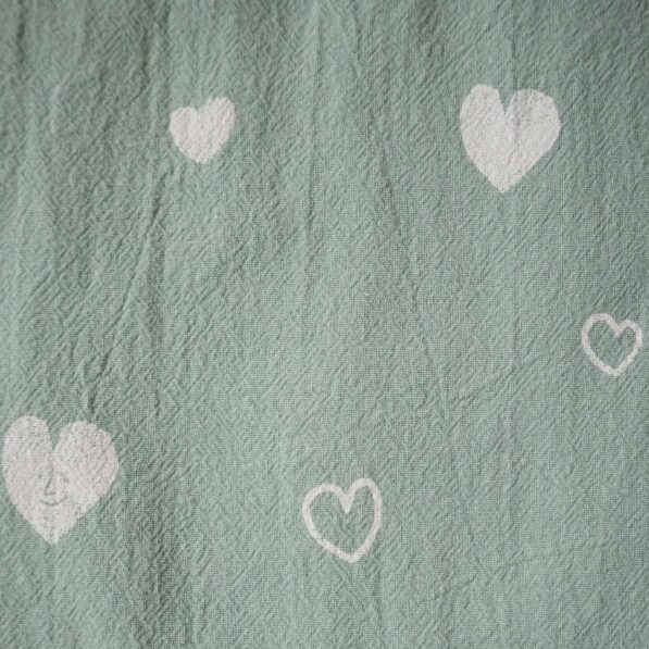 Hearts Print Aqua Rustic Cotton