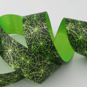Fluorescent Green Spiders Web on Black Satin Ribbon