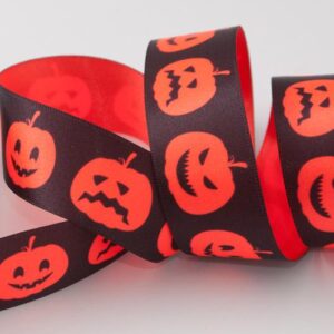 Fluorescent Orange Pumpkins on Black Satin Ribbon