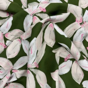 Olive Green and Pink Floral Print Viscose