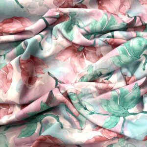 Blue, Green and Pink Floral Print Tencel