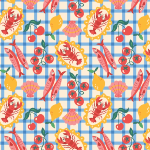 Seafood Picnic Print Cotton