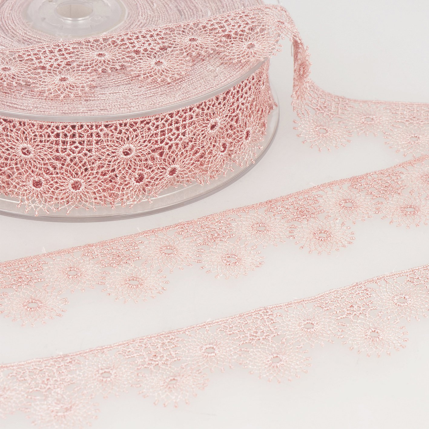 30mm Embroidered Tulle Lace - Old Pink