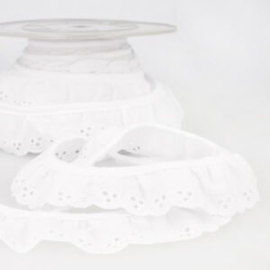 34mm Brodery Anglaise Gathered Trim - White