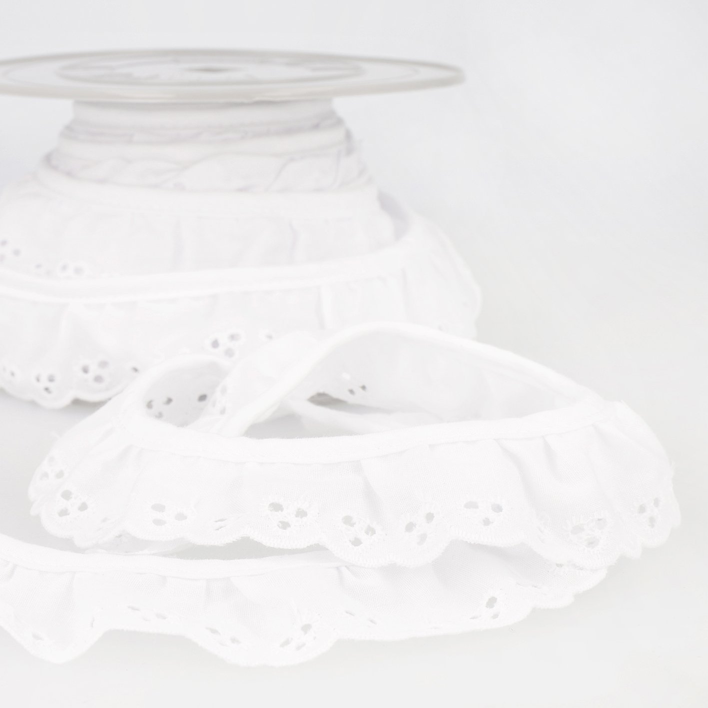 34mm Brodery Anglaise Gathered Trim - White