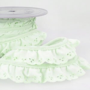 34mm Brodery Anglaise Gathered Trim - Nile Green