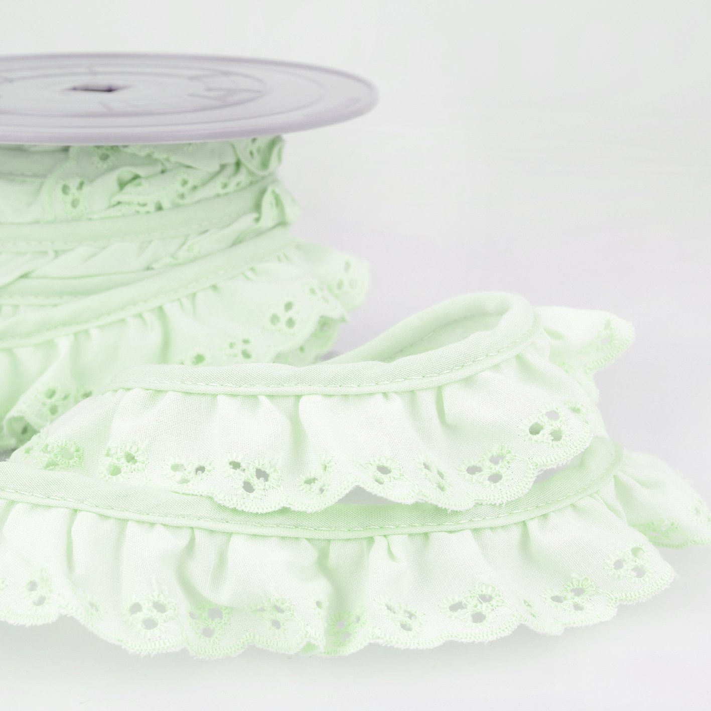 34mm Brodery Anglaise Gathered Trim - Nile Green