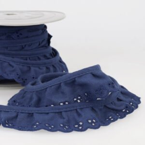 34mm Brodery Anglaise Gathered Trim - Navy Blue