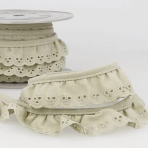 34mm Brodery Anglaise Gathered Trim - Taupe
