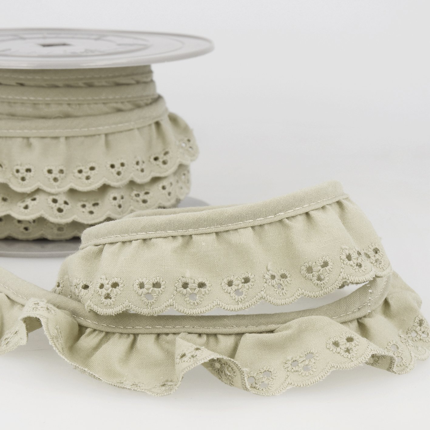 34mm Brodery Anglaise Gathered Trim - Taupe