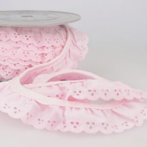 34mm Brodery Anglaise Gathered Trim - Pink
