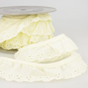34mm Brodery Anglaise Gathered Trim - Straw Yellow