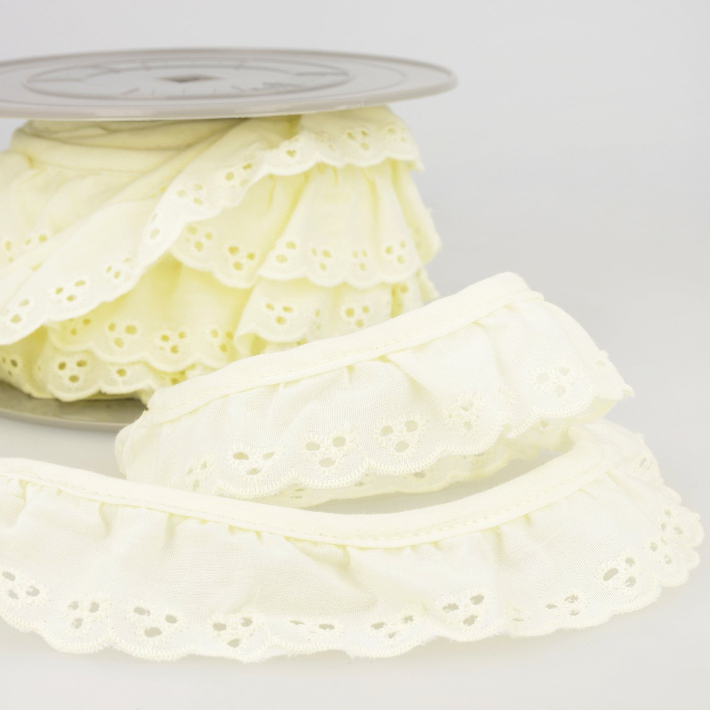34mm Brodery Anglaise Gathered Trim - Straw Yellow