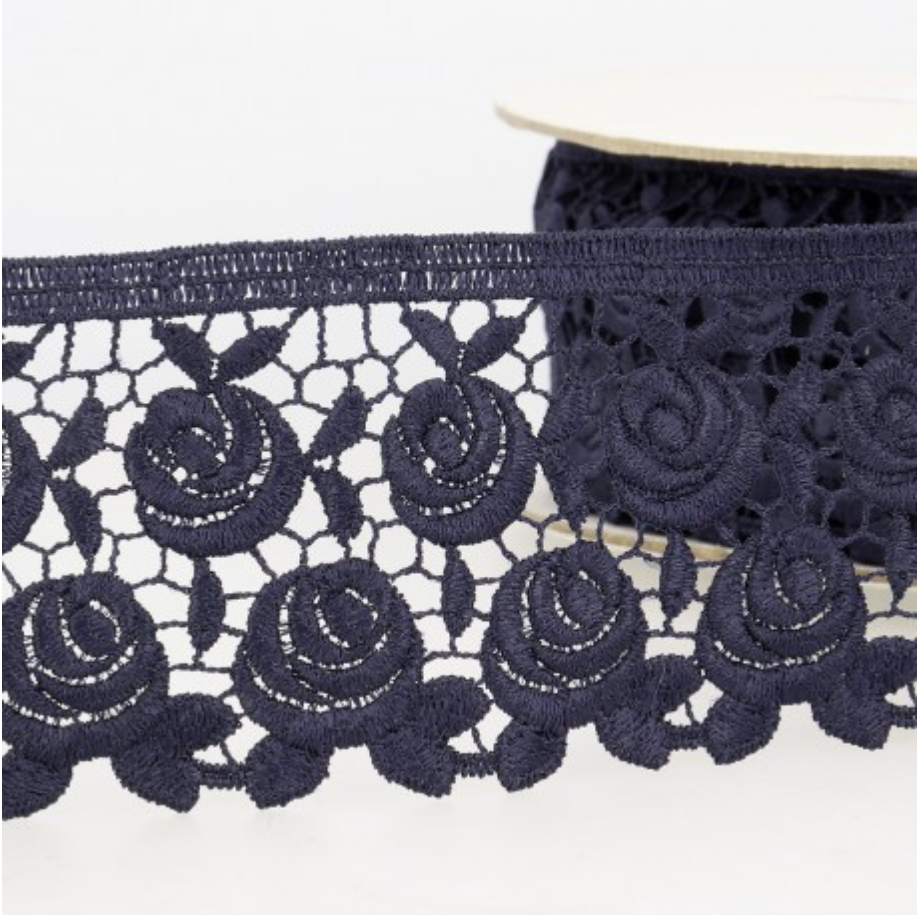 60mm Guipure Flowers Lace - Navy
