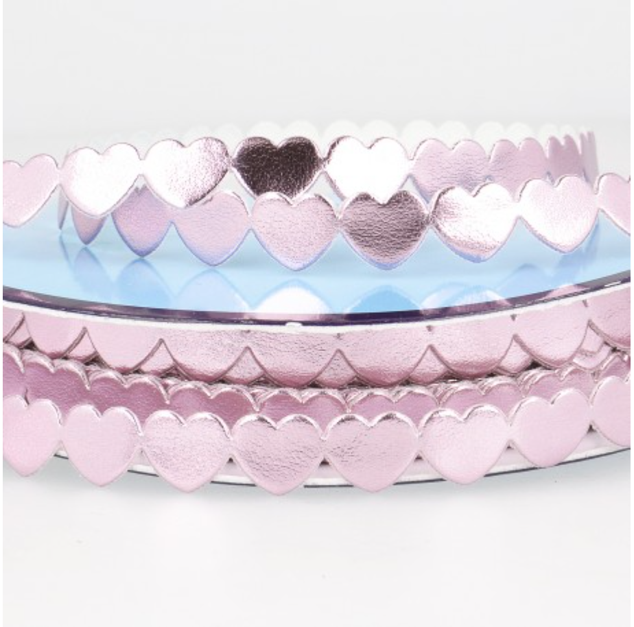 9mm Metallic Padded Heart Trim - Light Pink