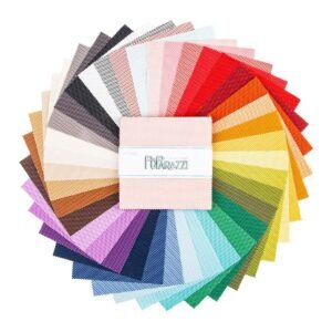 Riley Blake POParazzi 5 inch stacker fanned out to show 42 pre-cut dot squares in rainbow colour