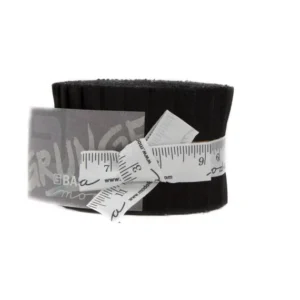 Moda Grunge Junior Jelly Roll Onyx, a tied roll of 20 pre-cut black textured fabric strips